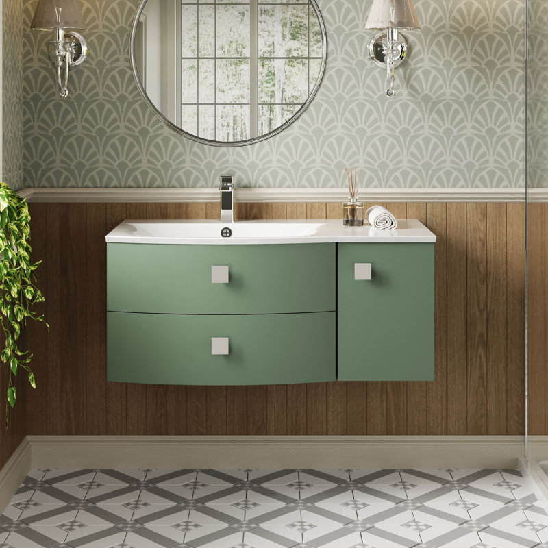 Hudson Reed Sarenna 1000mm Left-Hand 1 Door 2 Drawer Hunter Green Wall Hung Cabinet With Curved Basin