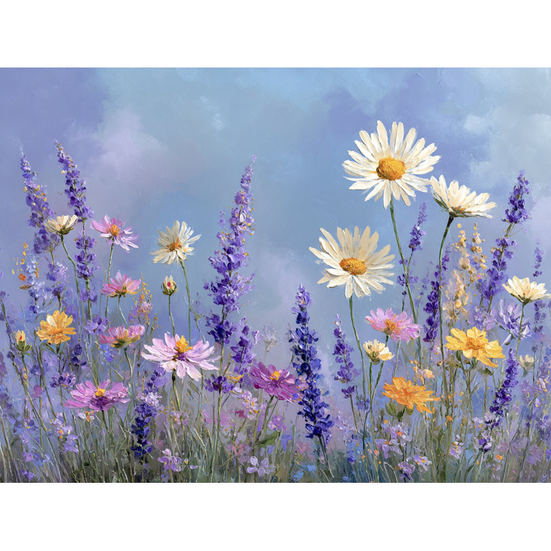 «Pastel Daisy and Lavender Wildflower Meadow», reproduction d'art sur toile tendue, H 20 po x l 20 po x P 1,5 po