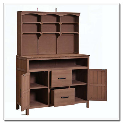 Large Fir Wood Potting Bench,45.3''L Multi-Functional Outdoor Patio Kitchen Island with Hutch
