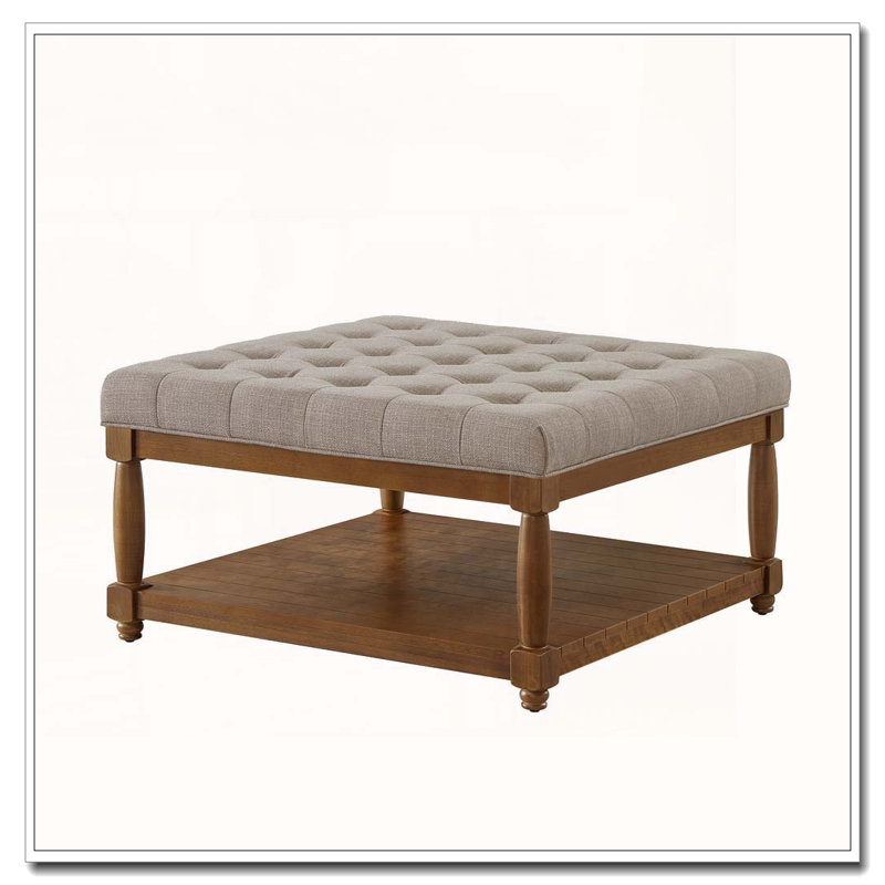 Upholstered Tufted Linen Ottoman Coffee Table, coffee, Square