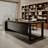 86.61" Dark-brown+Black L-Shaped Solid Wood+Iron Office Sets