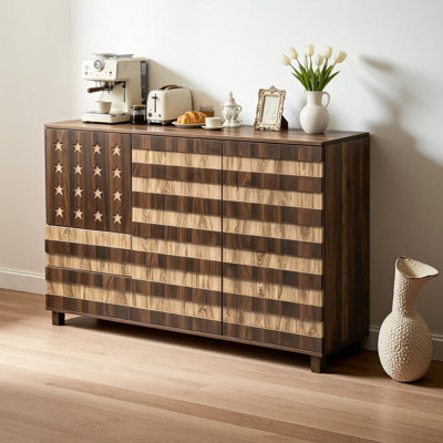 55 Inch Two‑Tone Wood Sideboard Buffet Cabinet, Star‑Cutout TV Console Credenza with Drawers & Adjustable Shelves, Storage Cabinet for Living Room, Dining Room, Kitchen, Entryway