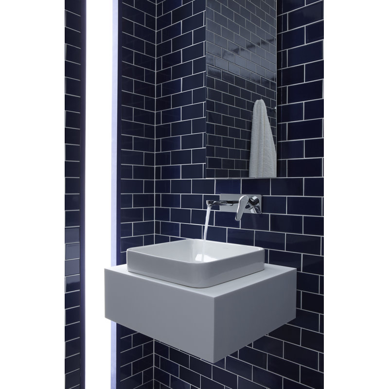 Vox Ceramic Square Vessel Bathroom Sink with Overflow, Ice Gray