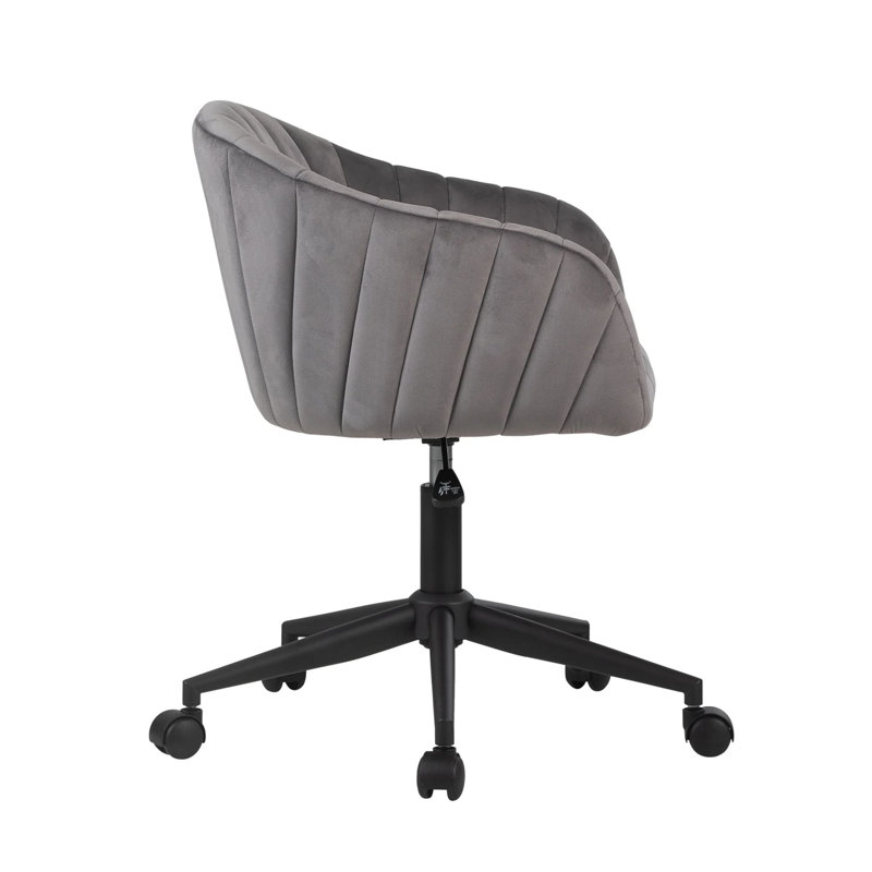 Taylor Swivel Vanity Chair With Wheels, Soft Velvet Fabric Tufted Barrel Back, 360 Degree Spinning, Gray