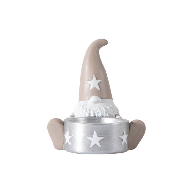 Polyresin Tabletop Tealight Holder, Beige/Silver