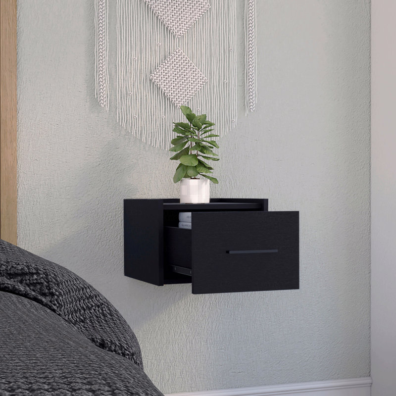 Floating Nightstand (Bedside Side Table), End Table, Side Table Wall-Mounted Single Drawer Design With Handle