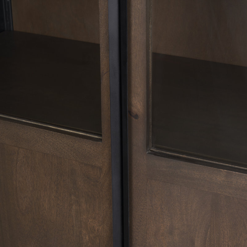 Dark Brown Mango Wood and Iron Arched Curio Cabinet