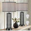 Lampes de table rustiques de ferme de 27 pouces, lampes de table d'appoint à boutons en noir et gris, parfaites pour le salon, la table de chevet ou la table de bout