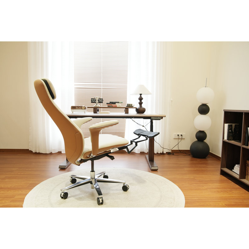 Fauteuil de direction en cuir véritable Caybree, Brun