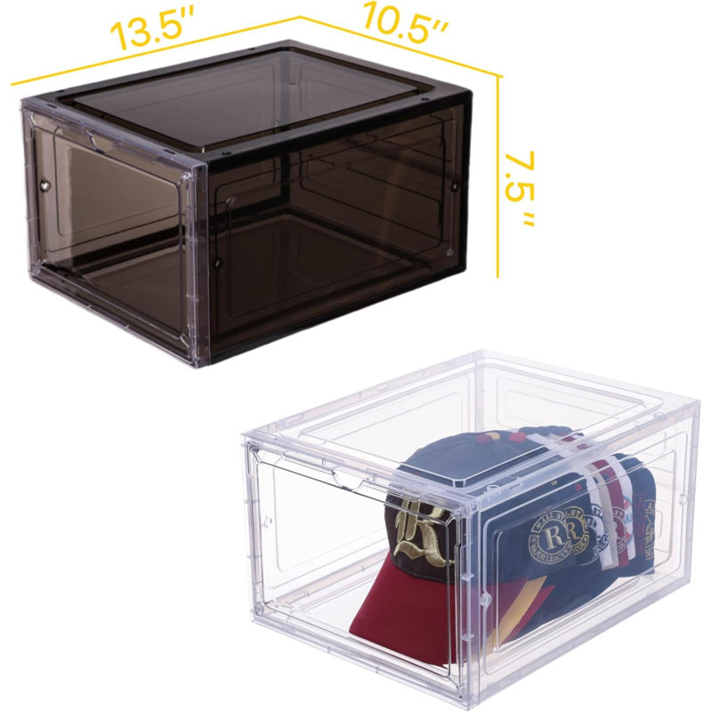 Boîte de rangement pour 6 casiers, boîte de rangement pour casquettes de baseball empilables avec porte magnétique pour chapeaux