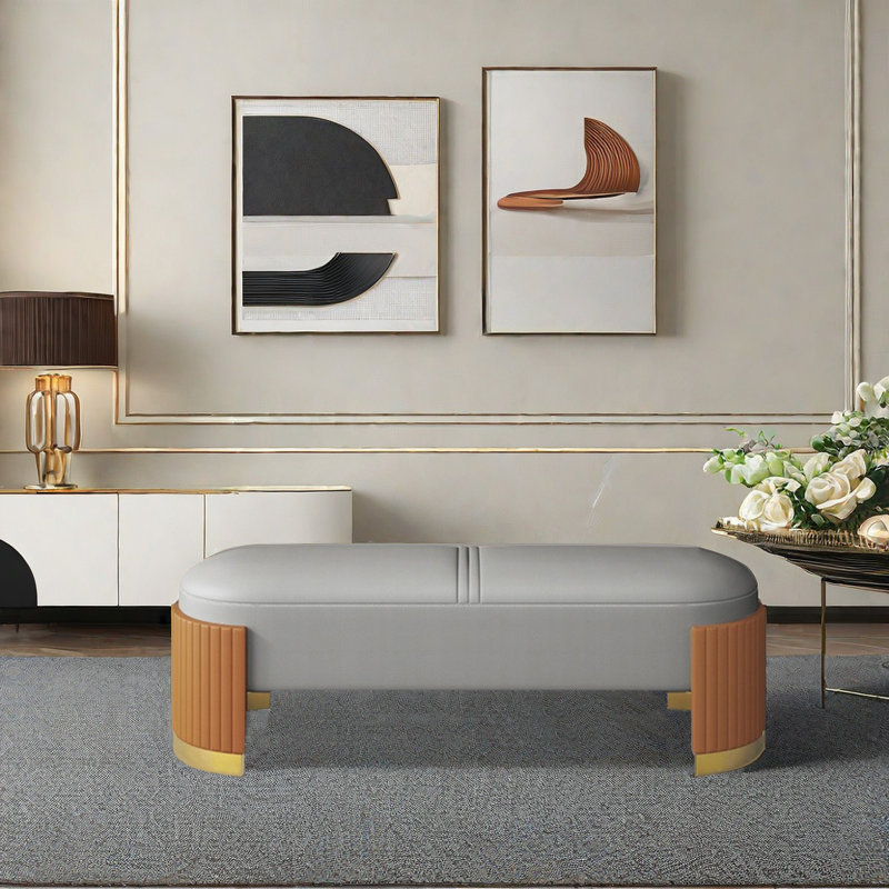 Tabouret de lit léger et luxueux de première classe, Gris clair / orange