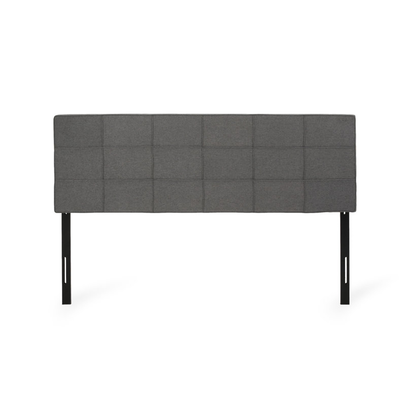 King/ King Headboard: Modern Waffle Design, Piped Edges, Adjustable Height 48.5 - 53 Inches, Grey Fabric Bed Part Stylish Stitch, Charcoal