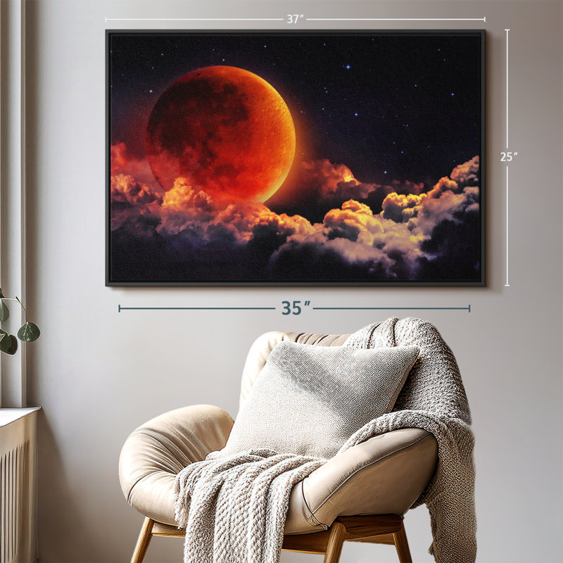 "Art mural lune rouge sang", H 25 po x l 37 po