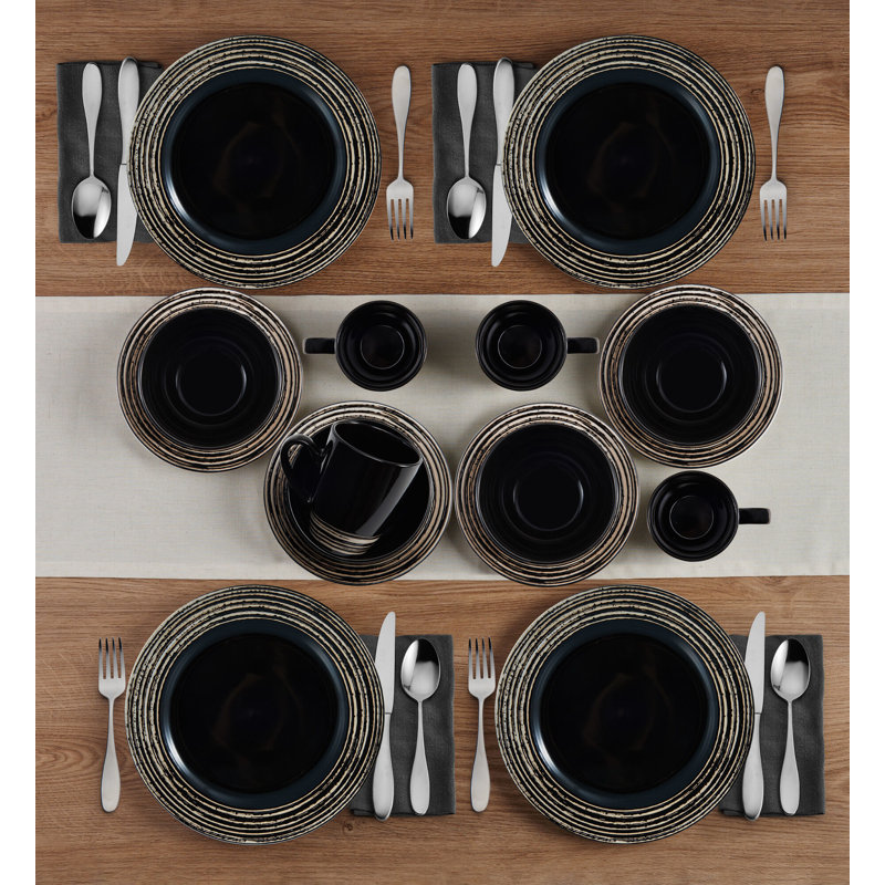Bryson Black and White Ceramic 16-Piece Dinnerware Set, Service for 4