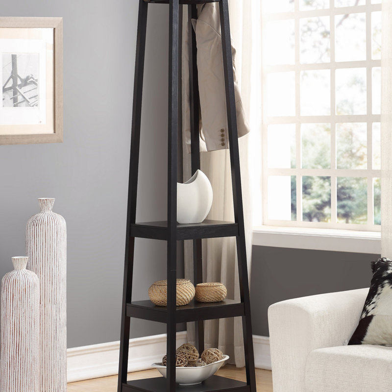 Coat Rack W/ 3-Tier Storage Shelves, Black