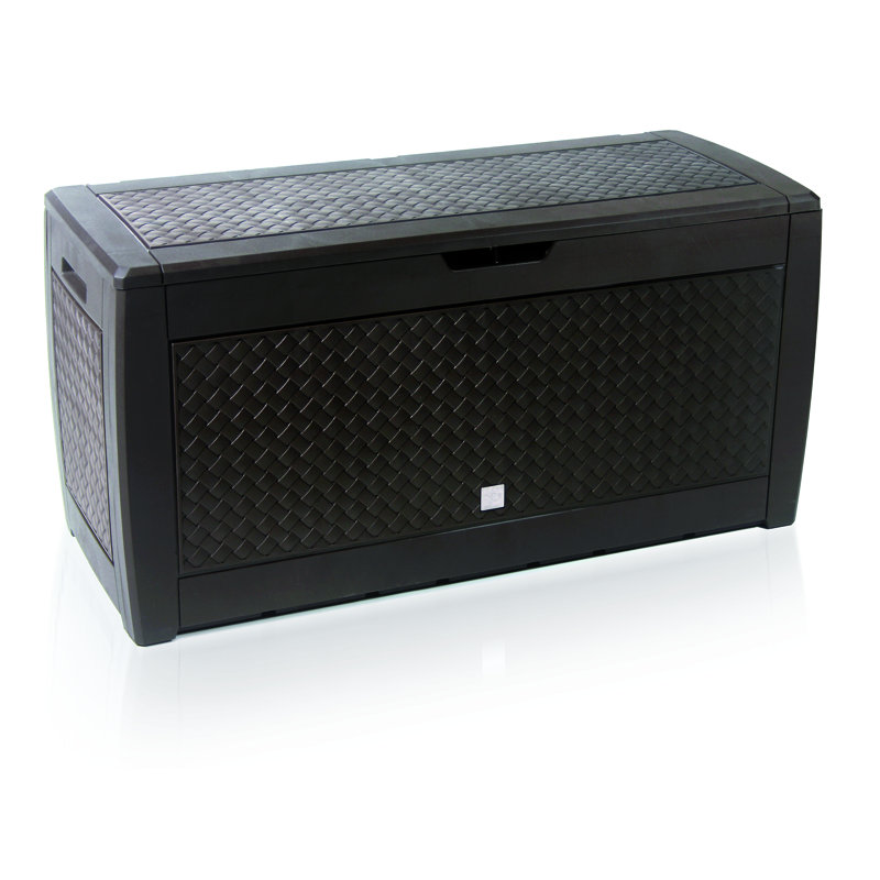 Symple Stuff 116cm W 310L Water Resistant Plastic Lockable Deck Box with Wheels, Umber/Dark Brown