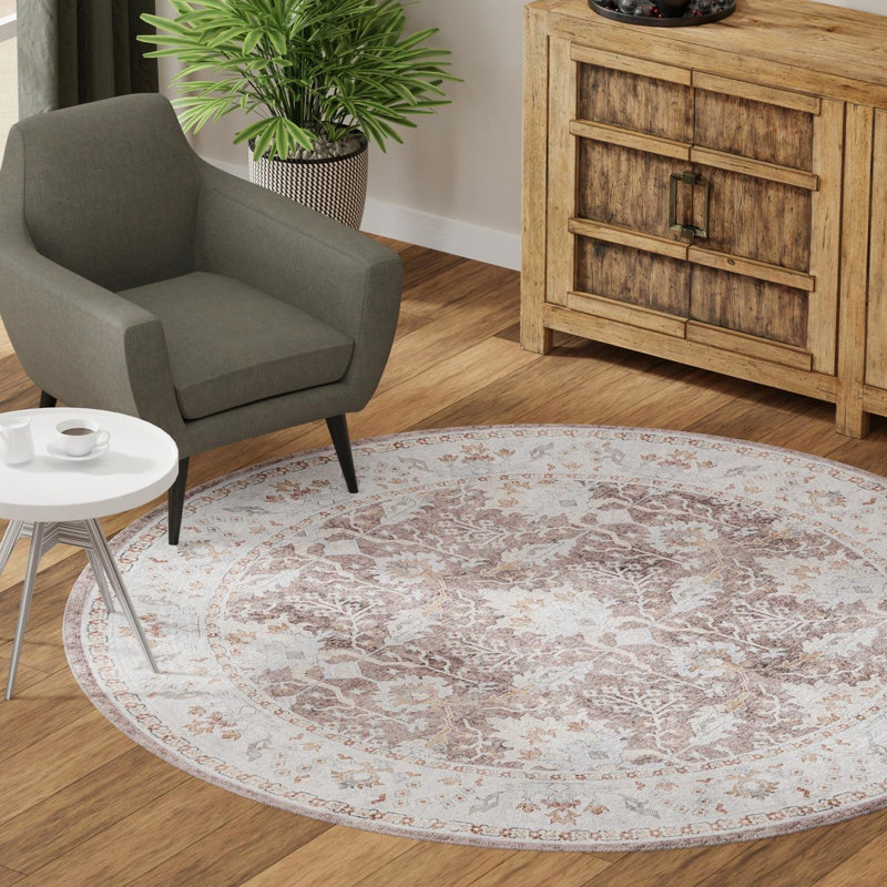 Makensley Performance Chenille Floral Indoor Rug, Round 5'1" x 5'1"