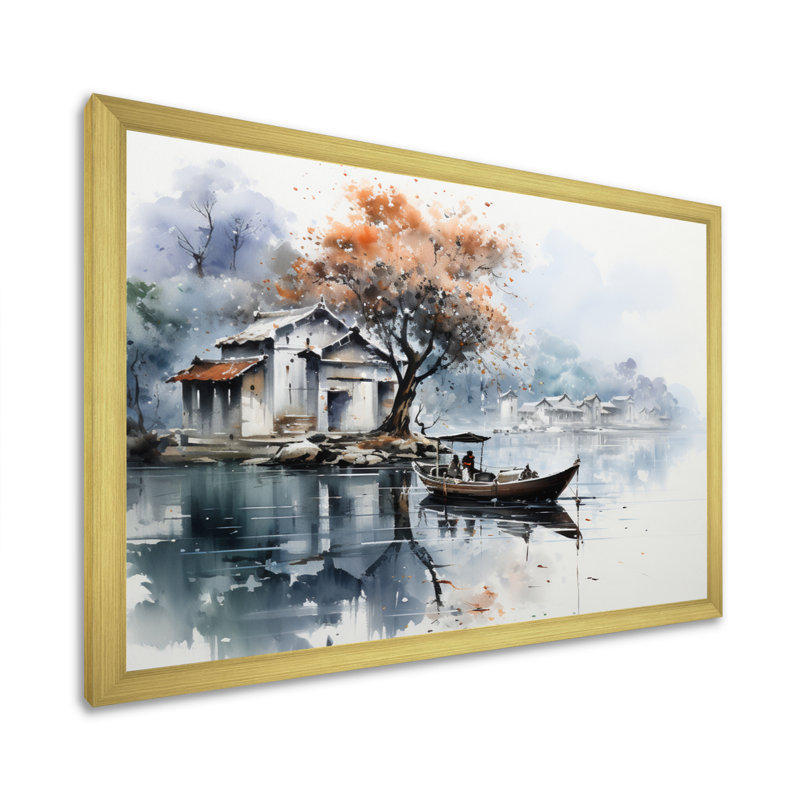«Vietnam Hue Perfume River Boat», reproduction sur toile, H 34 po x l 44 po x P 1,5 po, Cadre photo doré simple