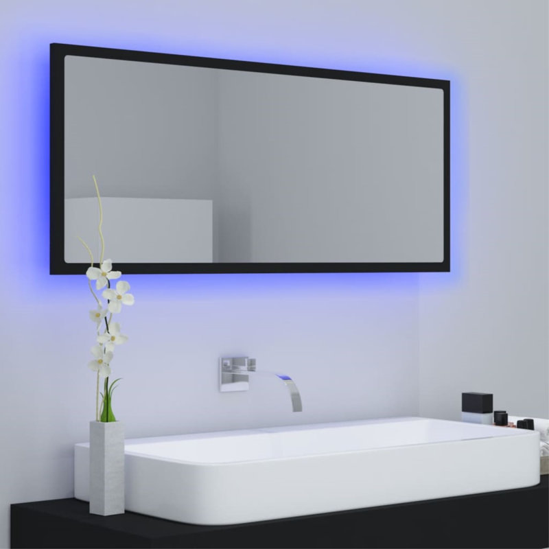 Engineered Wood Flat Wall Mirror, Black, 14.6" x 35.4"