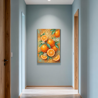 Plants & Flowers Orange Slices Flowers Leaves Pattern Background Artwork