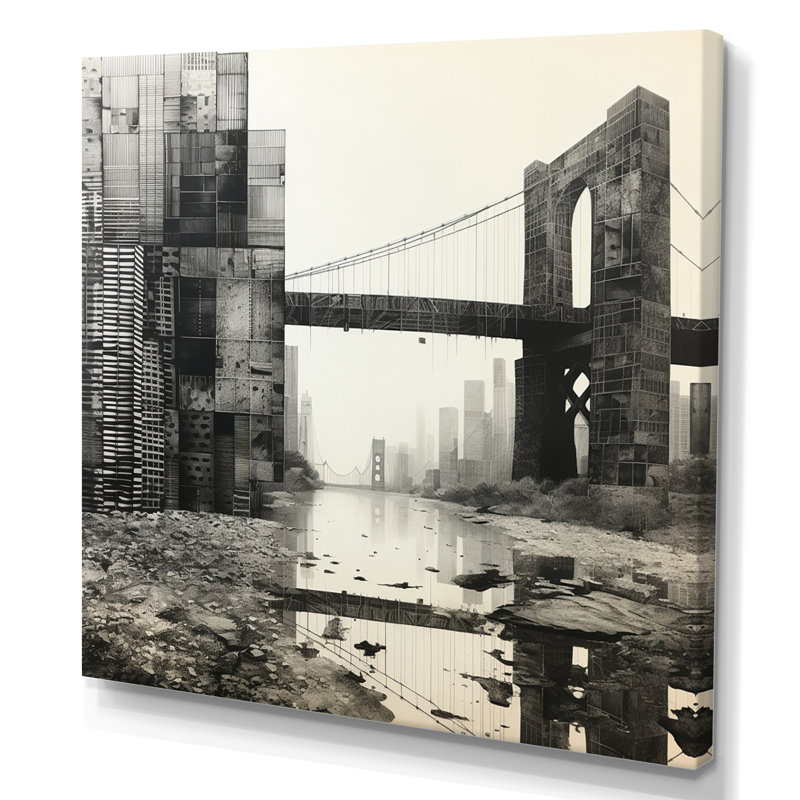 Pont gris gris monochromatique - Graphite II, 24" H x 24" W, Toile tendue