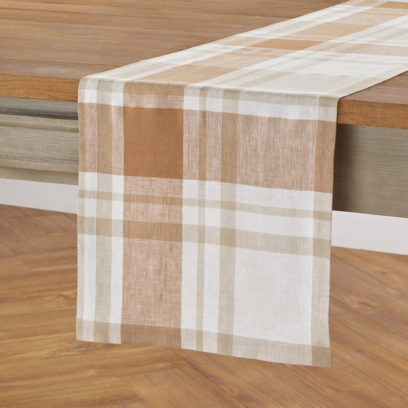 Fall Harvest Plaid - 100% Pure Linen Table Runner, 132" x 14"
