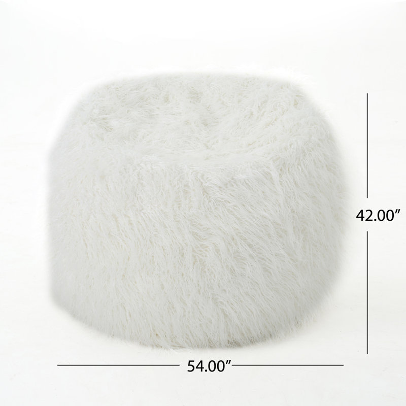 Mahin 5 Foot Rounded Faux Fur Bean Bag, White Faux Fur