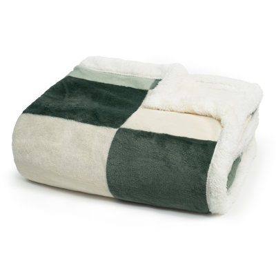 Americanflat - Fleece And Sherpa Throw Blanket - Oversize Plaid - 50X60 Inch - Green