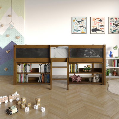 TWIN SIZE WOODEN LOFT BED IN WALNUT
