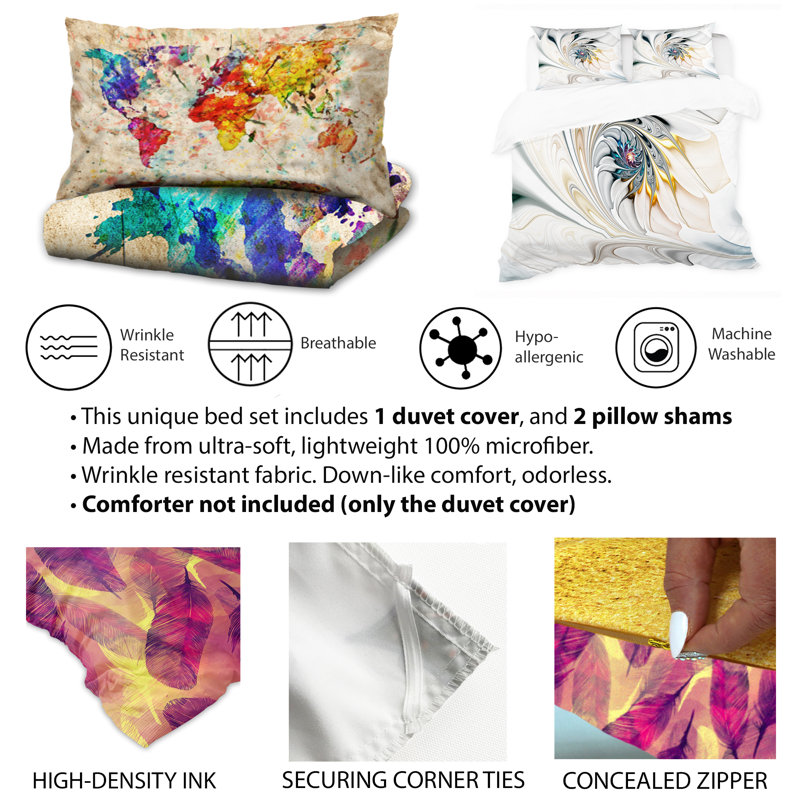 Fleurs bleues grunge - Ensemble de housse de couette floral - Polyester microfibre