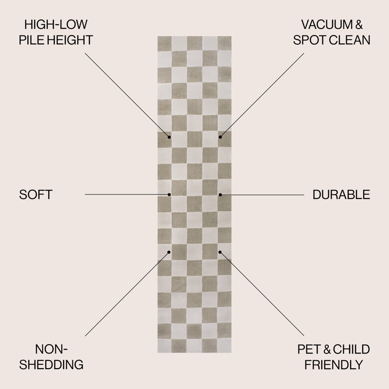 Nimco Modern Geometric Checkerboard High-Low Beige/Cream Rug, Runner 2' x 8'