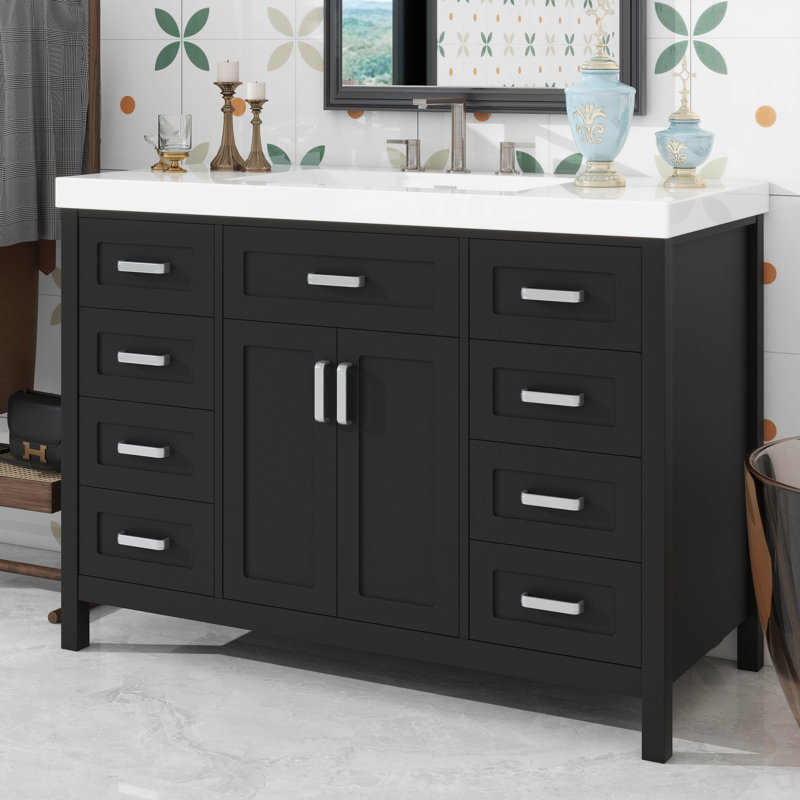 Meuble-lavabo 48 po avec lavabo, 48 po avec lavabo et comptoir, meuble-lavabo simple 48 po avec 2 portes et 8 tiroirs, système de fermeture en douceur