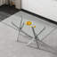 Table de salle à manger rectangulaire en verre trempé de 180 cm (71 po), table de cuisine moderne pour 6 à 8 personnes, pieds en métal chromé argenté à double fourche, transparent et argenté