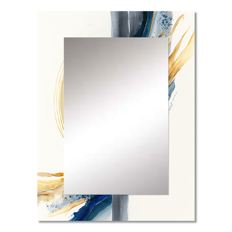 Blue And Gold Swirl Abstract V - Abstract Spirals Mirror, Blue Unique Wall Mirror, Printed Metal Art, 32" x 24"