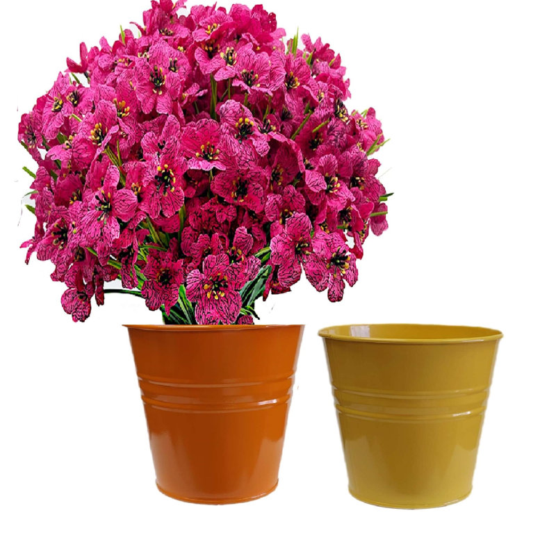 Pot à fleurs en acier émaillé pour plantes de 6,5 po. Ensemble de deux, Jaune/orange