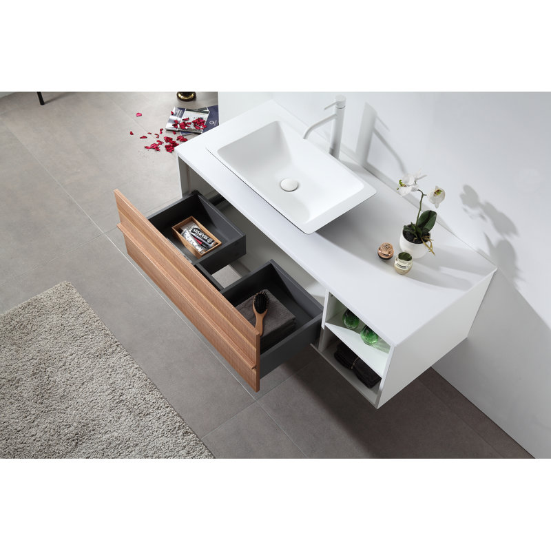 Goreme 48" W Single Wall-Mounted Vanity, Black, White