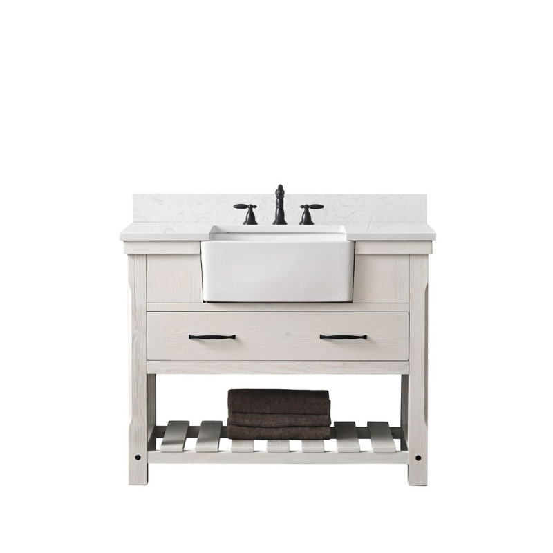 Meuble-lavabo simple 42 po Curiel, Blanc délavé