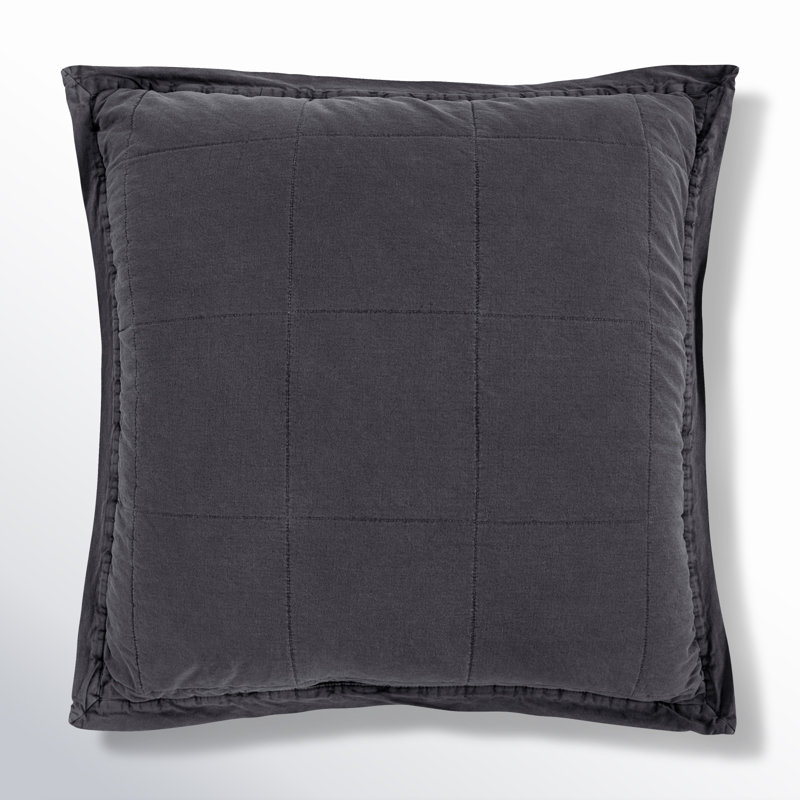  Stonewashed Cotton Canvas Solid Color Timeless Basic Rustic Chic Pillow Sham, Charcoal, Standard/Twin