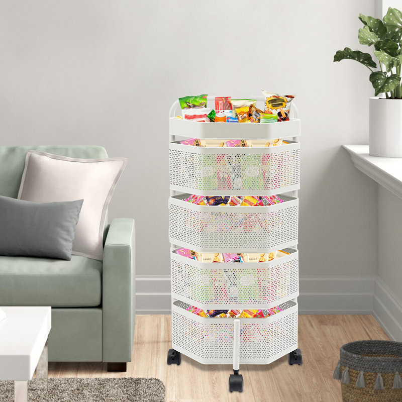 Étagère à 4 niveaux avec roulettes, Naturel