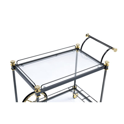 Chariot de service en verre et en métal - noir / or, deux tablettes fixes, pratique pour recevoir un rangement moderne et pratique