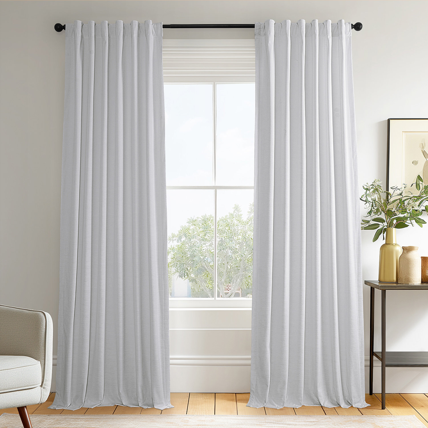 Hartley Ravello Burnout Velvet Curtain, White, 50" W x 96" L