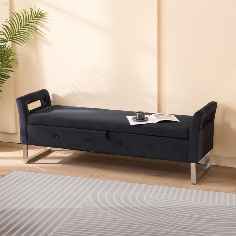 67.89" W Tufted Upholstered Storage Bench, Black