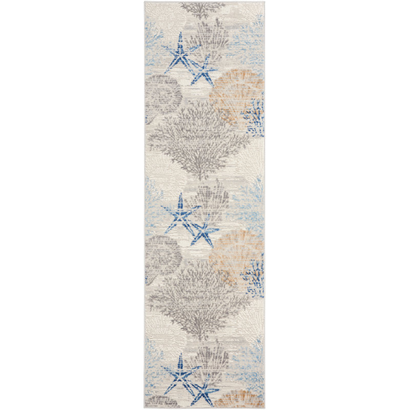 Tapis ivoire / bleu Lilyanna, Tapis de couloir 2 pi 3 po x 7 pi 6 po