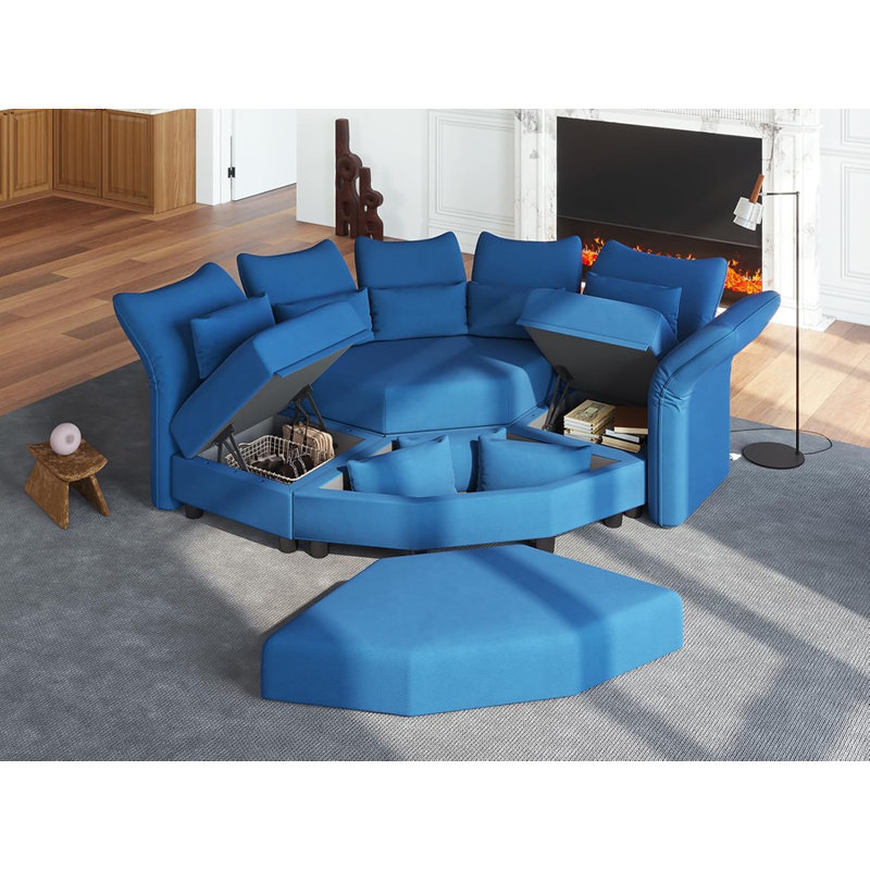 Canapé modulaire rembourré 11 pièces 122 po Osvaldas, Velours bleu