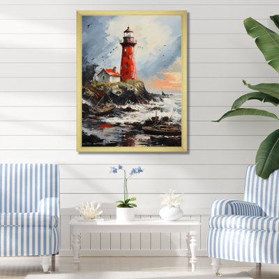 Impression sur toile «Red Beach Lighthouse Guiding - Cityscapes»