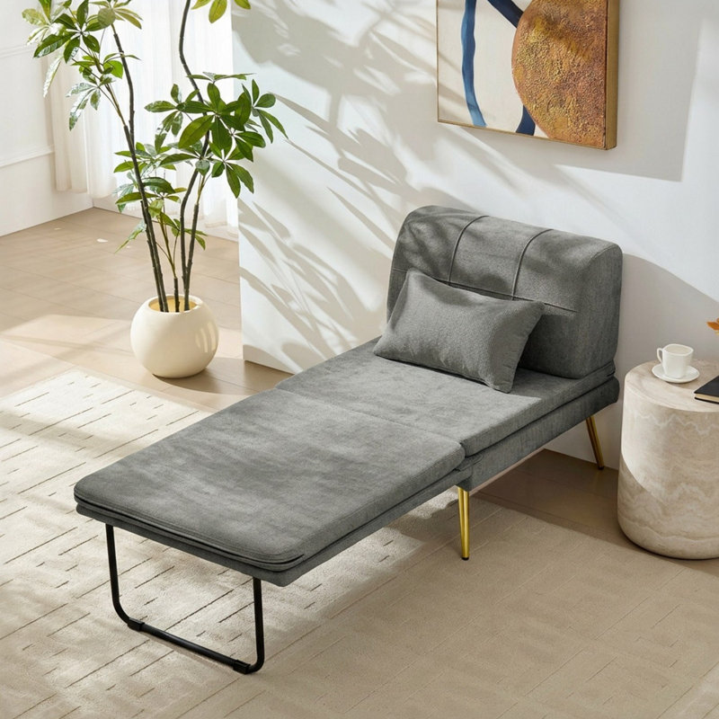 3-in-1 Convertible Folding Sleeper Accent Chair with Accent Pillow, Gray