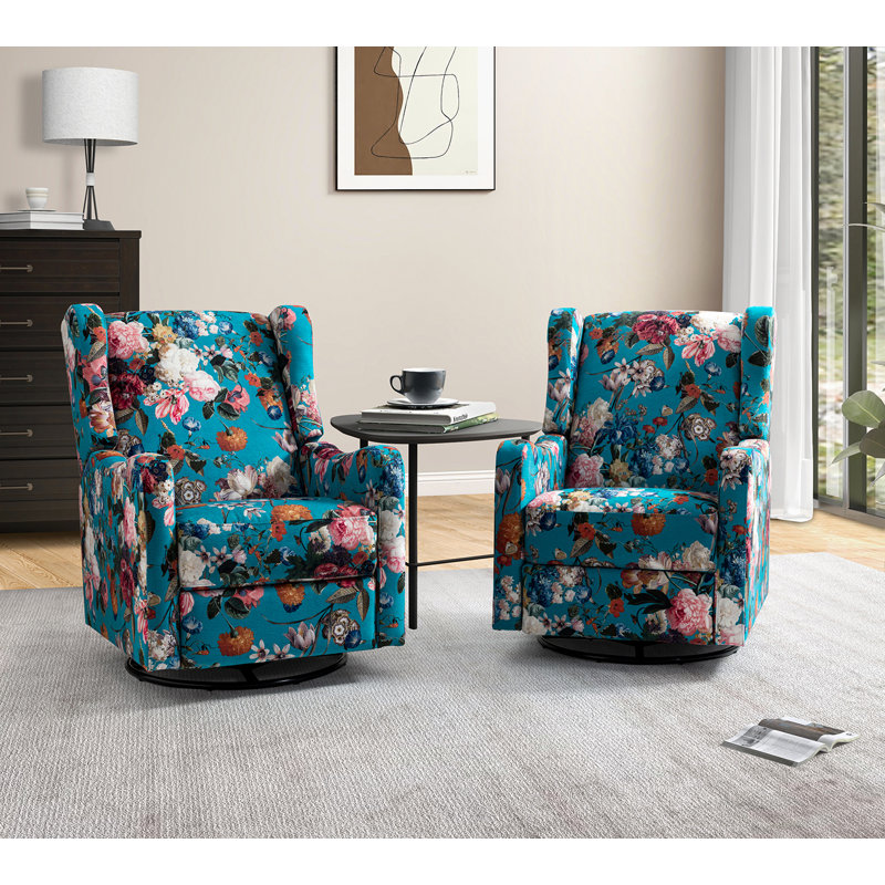 Antonanzas Floral Manual Swivel Rocker Recliner, Peacock Polyester Blend