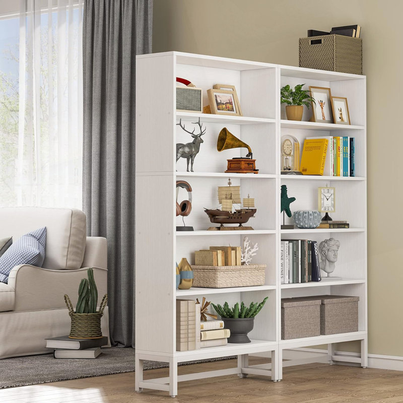 5-Tier White Heavy Duty Bookshelf Library Organizer, White
