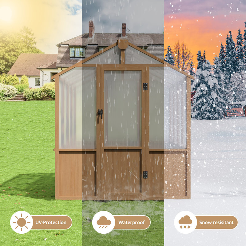 6 ft. W x 8 ft. D Greenhouse for Outdoors, Solid Wood Garden Greenhouse with Quick Assembly, 6x8 FT