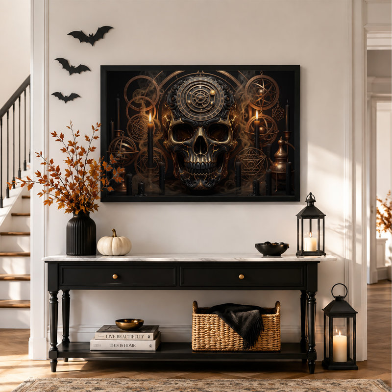 «Steampunk crâne avec horloge céleste», H 20 po x l 30 po